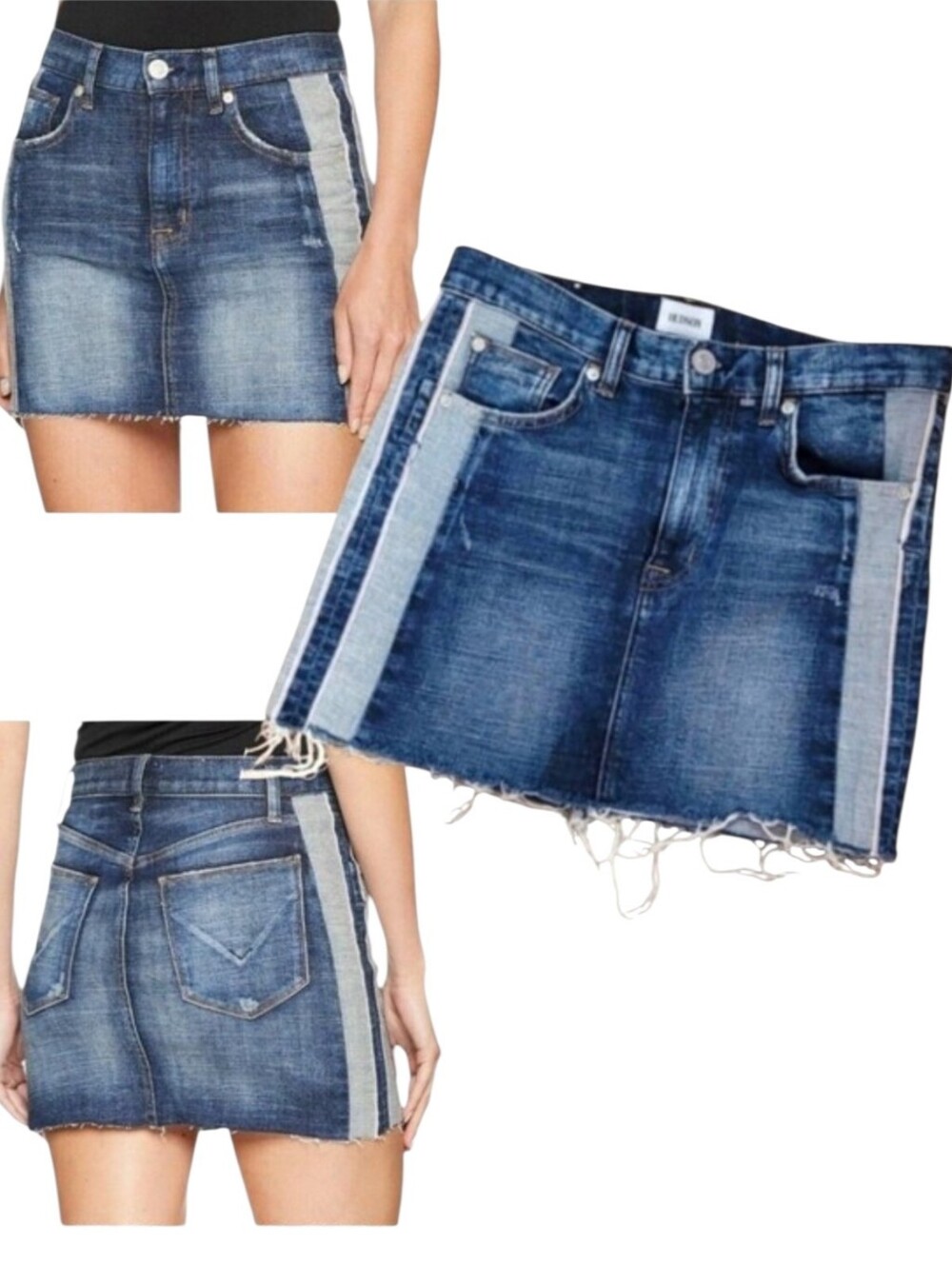 Hudson Jeans Womens Viper Raw Hem Side Stripe Denim Mini Skirt Rip Love 29
